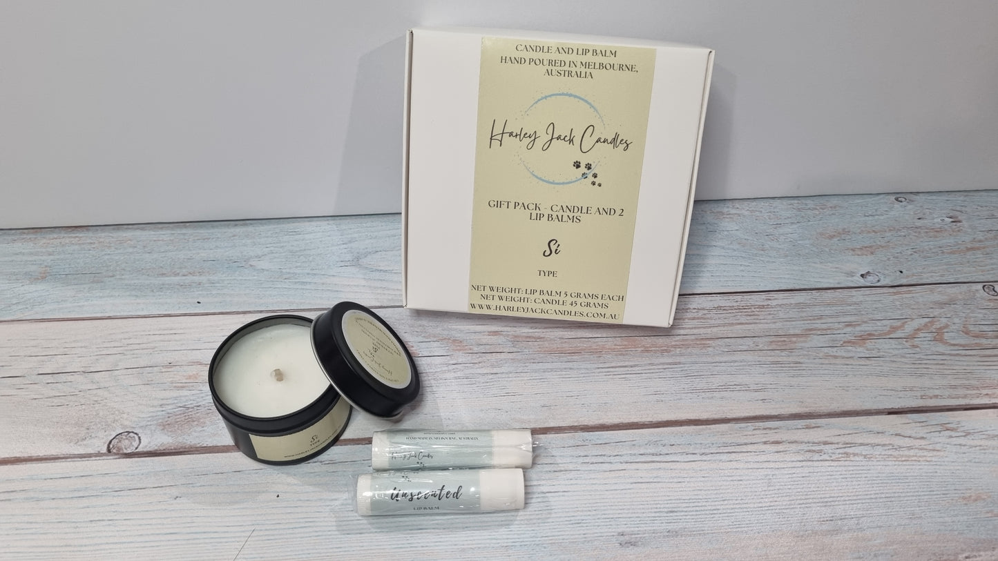 Gift Pack - Sample Candle plus 2 Lip Balms - Perfume Scented Candle