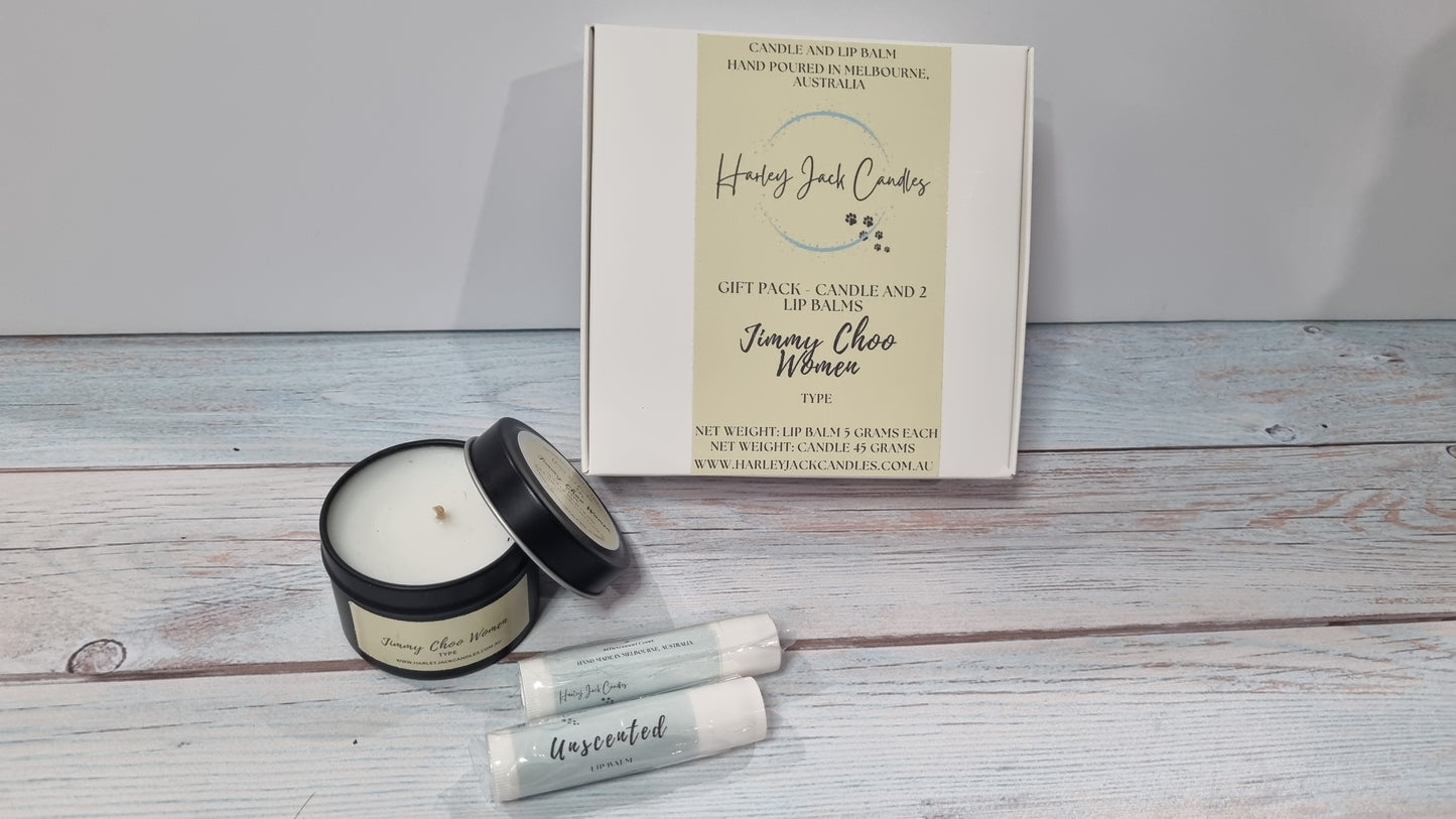 Gift Pack - Sample Candle plus 2 Lip Balms - Perfume Scented Candle