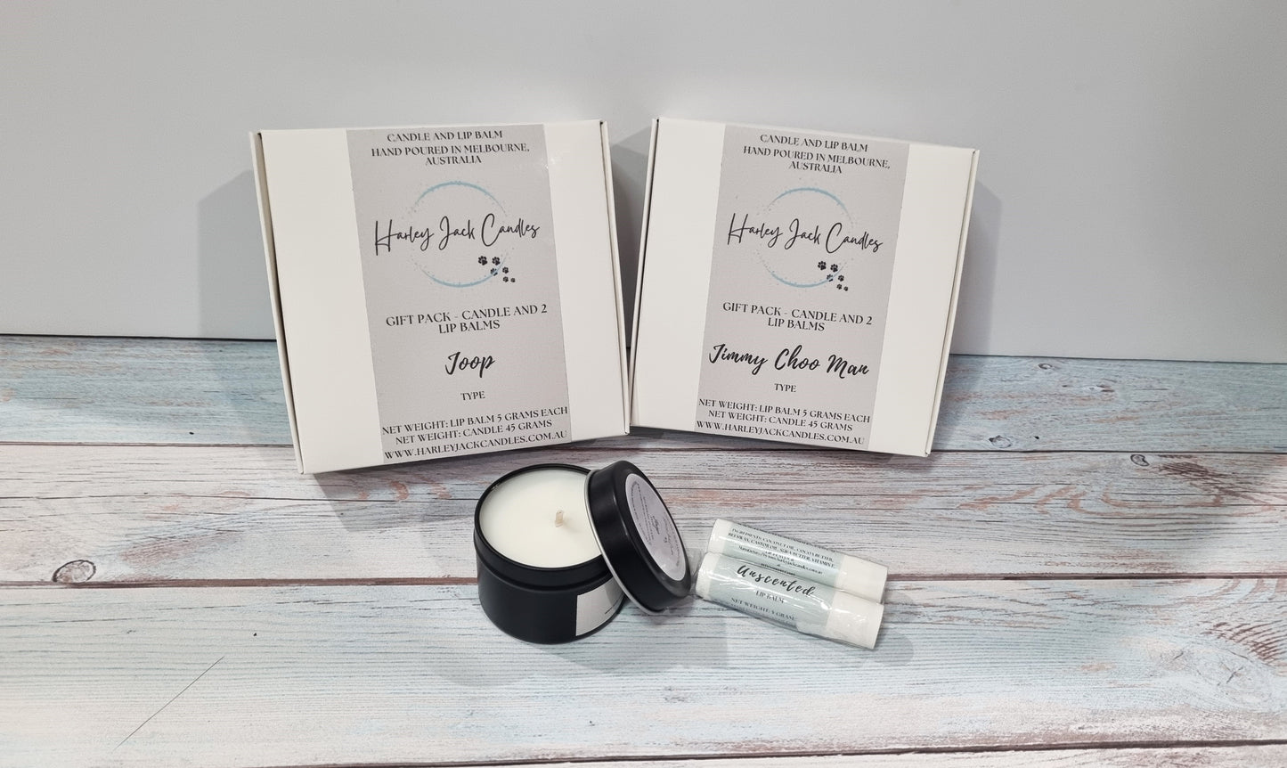 Gift Pack - Sample Candle plus 2 Lip Balms - Aftershave Scented Candle